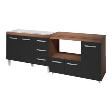 Imagem de Moblis Móveis, Kit Balcão para Pia 118 cm Bianca Savana Frente Preto com Balcão para Forno e Microondas Liza Savana Frente Preto