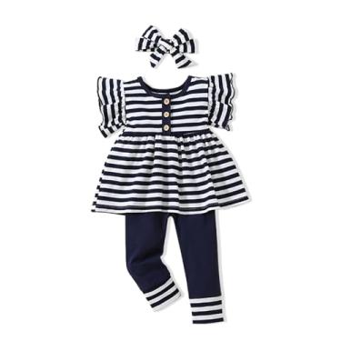 Imagem de Doresbebe Roupas para bebês e meninas, camisetas para bebês e meninas, primavera verão, Azul-escuro, 9-12 Meses