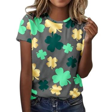 Imagem de Camisetas femininas do Dia de São Patrício verde camiseta manga curta solta casual elegante camiseta raglan St. Pattys, 099-amarelo, G