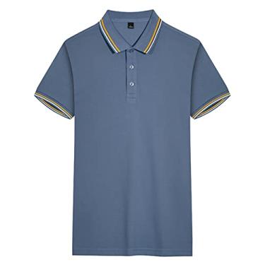 Imagem de Polos de golfe masculinos algodão cor sólida listrado gola camisa camisa rápida umidade wicking seco leve ajuste regular moda atlética (Color : Grey blue, Size : M)