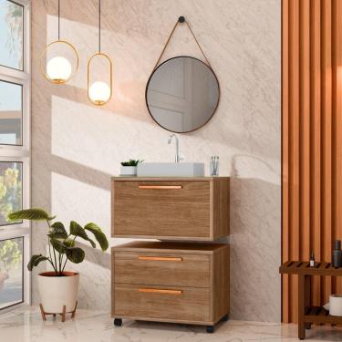 Imagem de Conjunto Gabinete para Banheiro com Rodízio, Cuba e Espelho Kyoto 60 com Tampo de Vidro Avelato