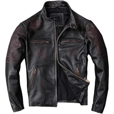 Imagem de Jaqueta masculina vintage de couro envelhecido 100% couro bovino natural jaqueta bomber jaqueta motociclista, Marrom vintage, M