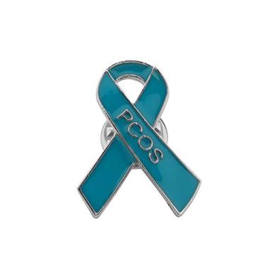 Imagem de CHOORO Presente PCOS Síndrome do Ovário Policístico Presente Teal Awareness PCOS Ribbon Pin PCOS Awareness Jewelry, Metal, aço inoxidável