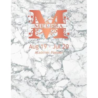 Imagem de Melissa Academic Planner: Planejador semanal personalizado de 19 a 20 de julho. Monograma Letra M com mármore branco e cinza e capa de ouro rosa. 21,5 x 28 cm Semana por página para estudantes, mães e
