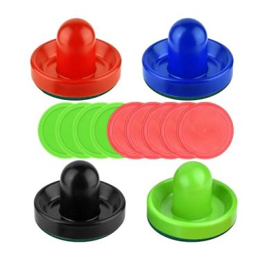 Imagem de YIJU 4 empurradores de air hockey e 8 peças de discos 96mm tamanho grande padrão 2.5 polegadas discos de air hockey para família doméstica