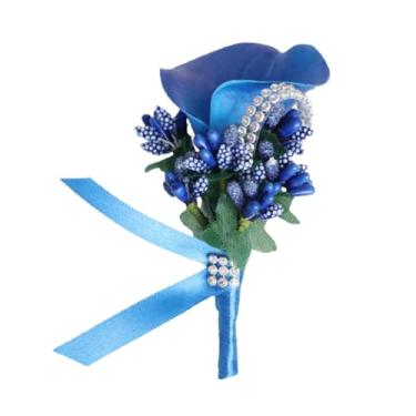 Imagem de predolo Casamento Boutonniere Artificial Boutonniere Noiva Flor Boutonniere Broche Terno Pino para Festa de Casamento Dia Dos Namorados, Azul, Tamanho real