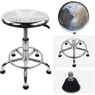 Imagem de Banqueta de aço inoxidável, banqueta redonda para trabalho pesado, banquetas de laboratório, ergonomia projetada, almofadas antiderrapantes para os pés, ampla aplicação, altura de elevação 4