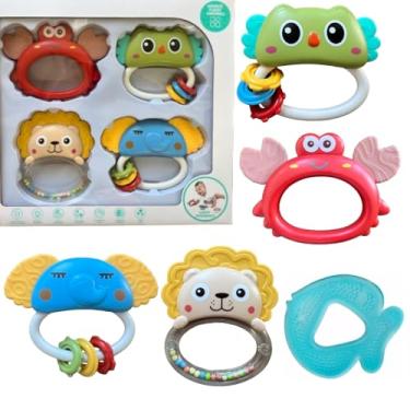 Imagem de Kit Mordedor Chocalho Bebê Menino Menina 6 meses Mordedor Com Água Alivia Gengiva Brinquedo Educativo Bebê (Menino)