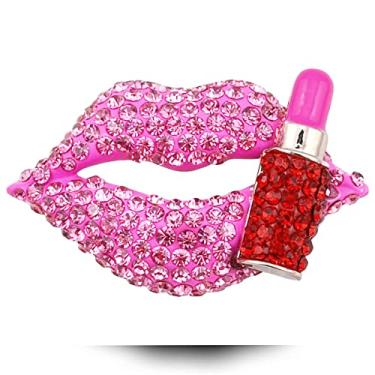 Imagem de Reizteko Broche de strass com batom Hot Lips, feminino, joias, suéter, cachecol, fivela, 2.28 x 1.25 inches, Liga, cristal criado