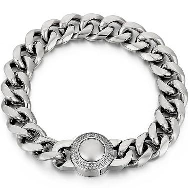 Imagem de Azubpi Pulseira masculina Miami Cuban Link de 13 mm – Pulseira de elos de aço inoxidável resistente de ouro 18K / prata para pai, namorado, marido, joias hip hop, L 码（大码）, Metal, Sem Pedra Preciosa