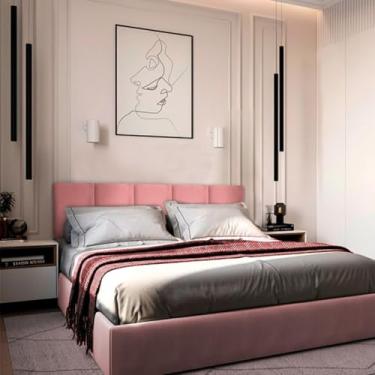Imagem de Cabeceiras Estofada Modular Cama Casal Box Painel 1,80mX40cm Módulos Adesivos (Rosa)