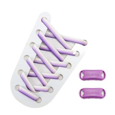 Imagem de Fashion white Matching colors Elastic shoelaces men and women 8MM wide flat Quick shoelaces sneakers No tie Shoe laces(White purple)