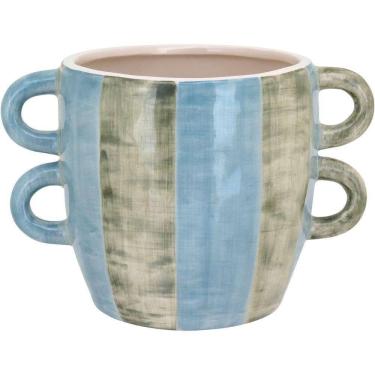 Imagem de Cachepô Vaso Decorativo Planta Cerâmica 15x22x22cm Azul