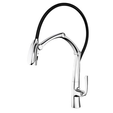 Imagem de Torneira de cozinha cinza de latão de luxo com pistola, indução inteligente, sucção magnética, design retrátil, torneira para pia fria e quente, cromada1