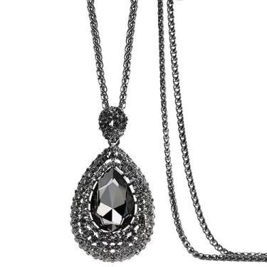 Imagem de THUHIL Colares longos femininos Collier Femme gota de água colar de cristal preto declaração colar maxi joias modernas, cristal, Cristal, Cristal