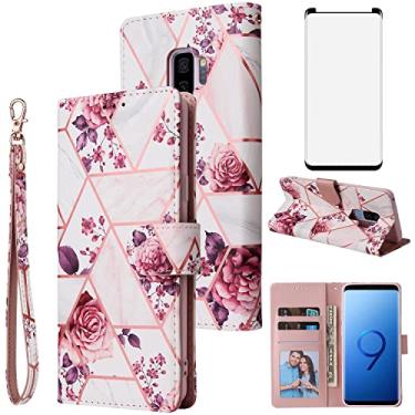Imagem de Asuwish Compatível com Samsung Galaxy S9 Plus, capa tipo carteira de vidro temperado, capa flip de couro, suporte de cartão, suporte de suporte, capas de telefone para Glaxay S9+ 9S 9+ S 9 9plus