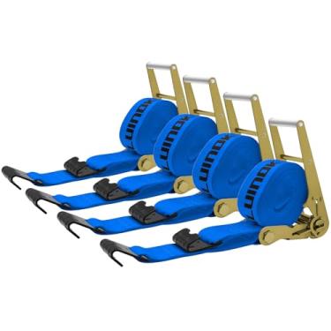 Imagem de SALUINOKI Pacote com 4 correias de catraca de 10 cm correia de caminhão de mesa 10 x 30 com gancho plano para reboque de mesa correia de guincho resistente 10 cm correias de catraca azul