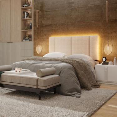 Imagem de Cabeceira Estofada Cama Box Casal com LED Moderna 140 cm - Tatite Deco