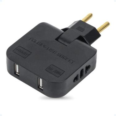 Imagem de Benjamim Adaptador T Articulado 16A Com 2 Plug USB Bivolt - Tex Web, P