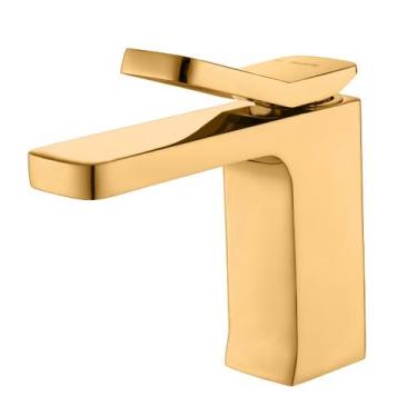 Imagem de Torneira Monocomando Dourada Gold Bica Baixa Luxo Banheiro Lavabo Pia 