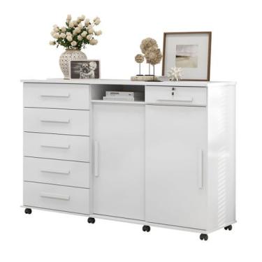 Imagem de Cômoda Max Branco 02 Portas Correr 06 Gavetas com Chaves, Porta Joia e