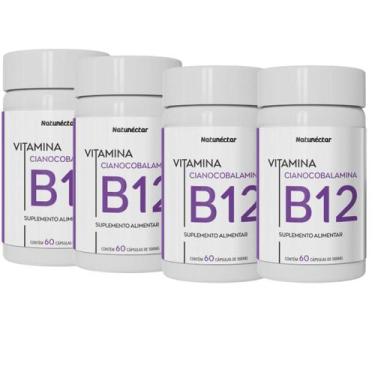 Imagem de Kit 4 Potes Vitamina B12 Cianocobalamina 9,94 Mcg Suplemento Alimentar