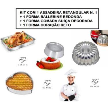Imagem de Kit De Assadeira Retangular + 1 Forma Ballerine Redonda + 1 Forma Suíç