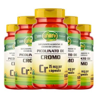 Imagem de KIT C/5 Un. Suplemento Picolinato De Cromo 500mg Vegan 60 Cápsulas - U