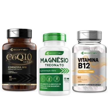 Imagem de Kit Coenzima Gold + Magnésio Treonato + Vitamina B12 Metil 500mg 180Cá