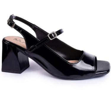 Imagem de Sandália Feminina Salto Quadrado Bloco Grosso Slingback - LAZZLU, Pret