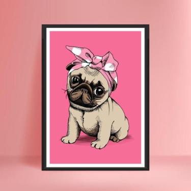 Imagem de Quadro Decorativo Pet Filhote de Raça Pug Fêmea com Moldura E Acetato 