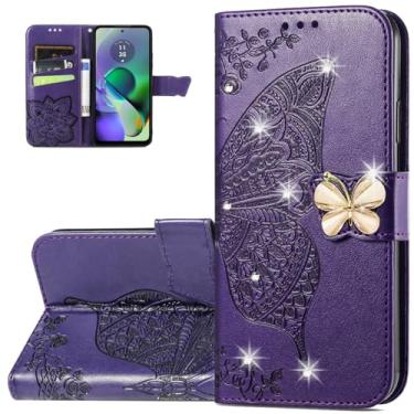 Imagem de Monwutong Capa carteira de telefone para Motorola G54 5G, capa flip de couro PU com padrão de borboleta 3D, fecho magnético e compartimentos para cartões de dinheiro, coldre para celular para Moto G54