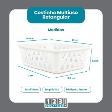 Imagem de Cesto Multiuso Organizador Médio Branco 20x15,5x6,5Cm - 123 Organizei