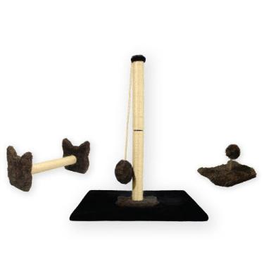 Imagem de Arranhador Para Gatos Sisal Poste G com Bola Pelúcia Brinquedo Cara de