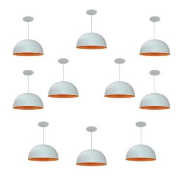 Imagem de Kit 10 Luminária Pendente Meia Lua 24cm Com Interior Laranja Fiação 11