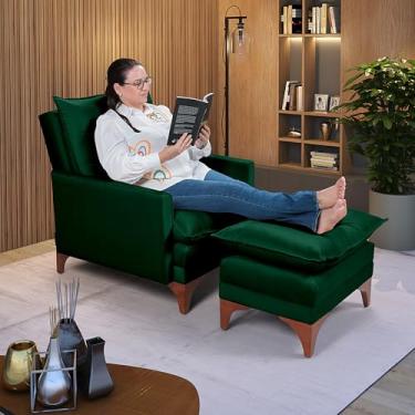 Imagem de Poltrona Papai Reclinável Munique Veludo Com Puff Banqueta (Verde)