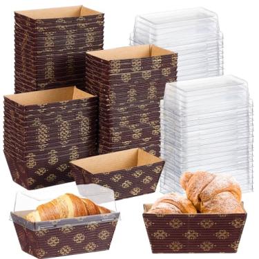 Imagem de Sabary 100 formas de papel com tampas, formas de papel descartáveis para bolo, pão, forno, pão, padaria