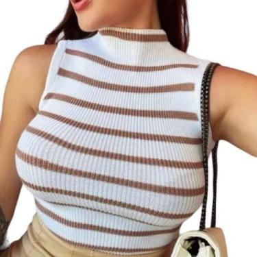 Imagem de Blusa Feminina Regata Listrada Básica Com Listras Tricot - FIORELLA TR