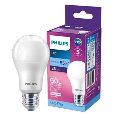 Imagem de Kit 8 Lampada Led Bulbo 9W 806Lm 180 Bivolt E27 Philips, 110V/220V, BR