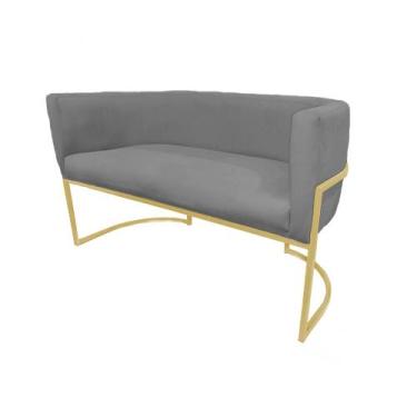Imagem de Namoradeira Luana Base Metálica Dourada Suede Cinza - Vallisa Decor