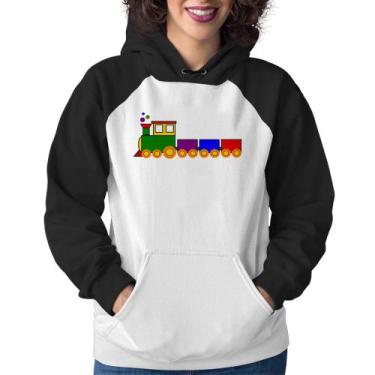 Imagem de Moletom Feminino Trenzinho Colorido - Foca na Moda, Branco, Preto, G