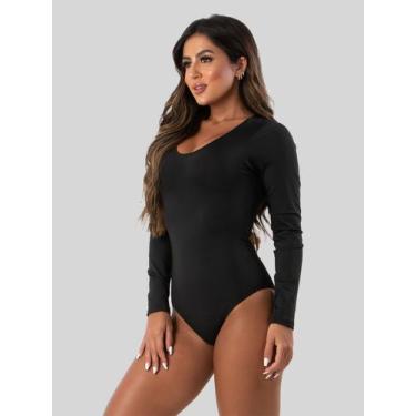 Imagem de Body Feminino Manga Longa Costa Tapada Casual RLC MODAS, Preto, G