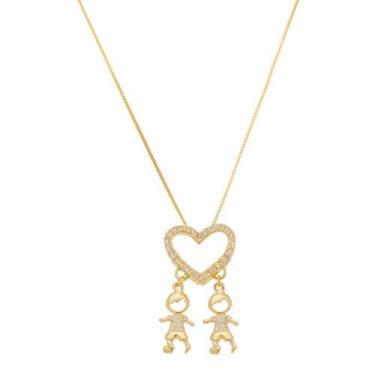 Imagem de Colar com Pingente Dois Meninos Filhos Banho de Ouro - Jhulias joias e