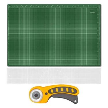 Imagem de Kit Base De Corte 90x60 Régua 15x90cm Cortador 45mm Verde - Levolpe