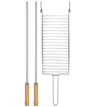 Imagem de Kit Preparo Churrasco 3pcs Churrasqueira Grelha e Espetos Simples 55cm