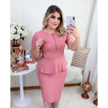 Imagem de Vestido Midi Plus Size Peplum zíper Moda Feminina Evangélica - Miss Fl
