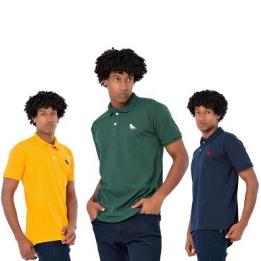 Imagem de Kit 3 Camisas Polo Masculina Camiseta Oficial Da Estilo Rei, Azul, Mar