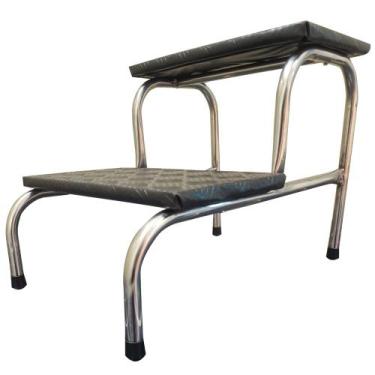 Imagem de Escada Clínica Tubo 3/4 de 2 Degraus Inox Piso MDF Com Antiderrapante 
