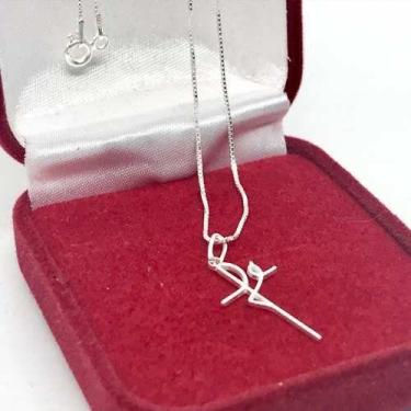 Imagem de Corrente  Gargantilha Veneziana + Pingente Fé Em Cruz  Feminina Prata 