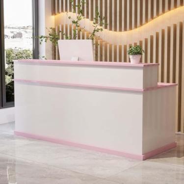 Imagem de Luzes de balcão de recepção moderno balcão de varejo com gavetas mesa de recepção balcão frontal com armário armário caixa simples para checkout, escritório, salão de beleza, lobby, D, 160 x 60 x 100